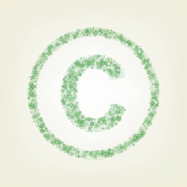 Telif hakkı işareti illüstrasyon. Vektör. Yeşil altıgen rastered simge ve noised opaklık ve boyut olarak merkezi ışık ile açık yeşil renkli.