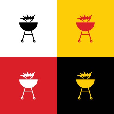 Yangın işareti ile barbekü. Vektör. Arka plan olarak karşılık gelen Colors Alman bayrağı simgeleri.