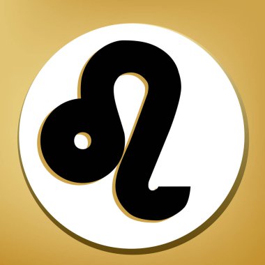 Leo işareti illüstrasyon. Vektör. Beyaz daire şeklinde yüzük, altın arka plan ile hafif kahverengi gölgeli siyah simgesi.