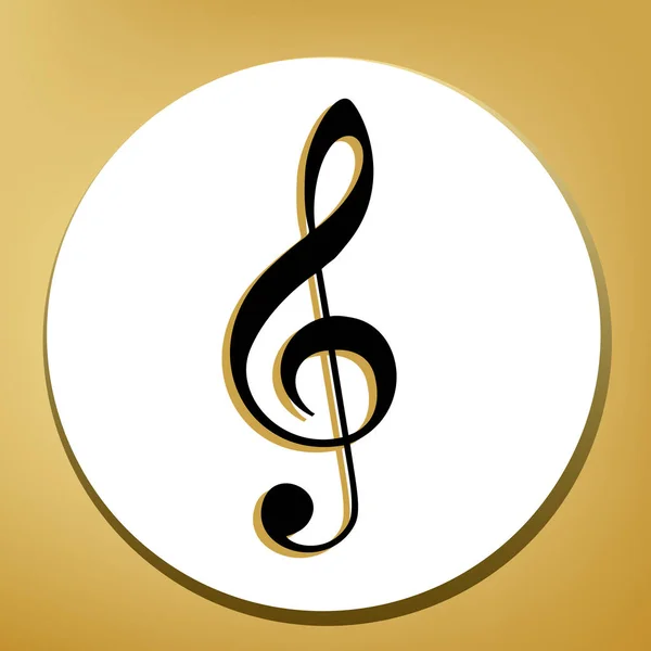 音乐小提琴夹板 Clef 高音夹板 黑色图标与浅棕色阴影在白色圈子与形状圆环在金黄背景 — 图库矢量图片