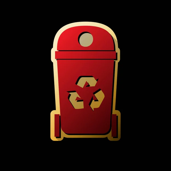 ゴミ箱の記号の図 ベクトル 黒い背景と金色のステッカーで小さな黒と無限の影の付いた赤いアイコン — ストックベクタ