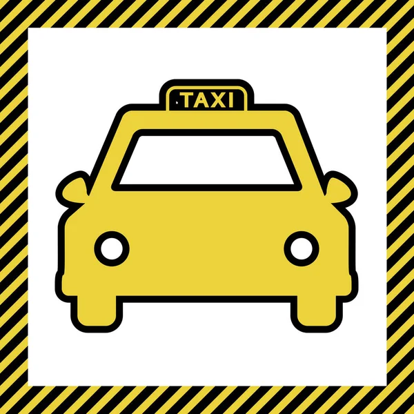 タクシー記号図 ベクトル 白い背景で建設中 という名前のフレームに黒の輪郭を持つ温かみのある黄色のアイコン 分離されました — ストックベクタ