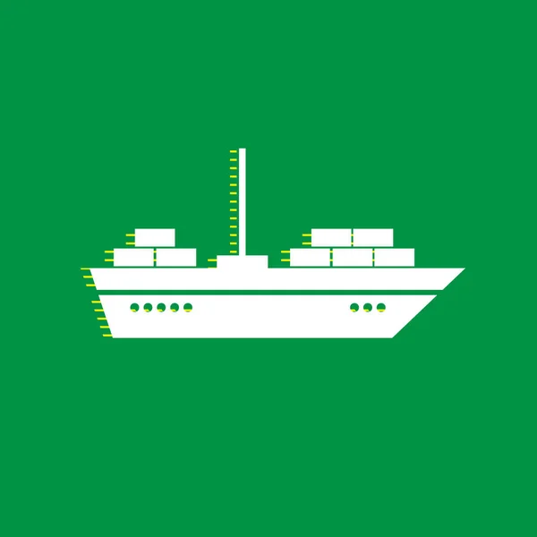 船記号図 ベクトル 緑の背景に黄色のストライプ シャドウのついた白いフラット アイコン — ストックベクタ