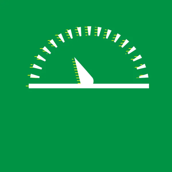 速度計の記号図 ベクトル 緑の背景に黄色のストライプ シャドウのついた白いフラット アイコン — ストックベクタ