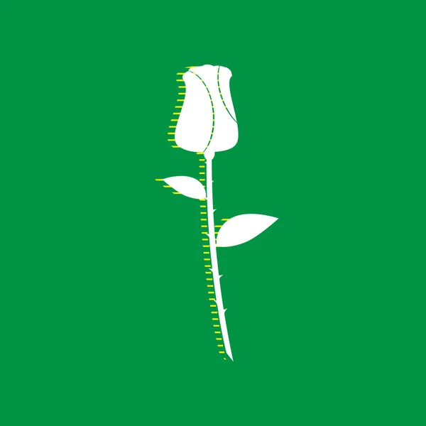 玫瑰标志例证 白色平面图标 绿色背景为黄色条纹阴影 — 图库矢量图片