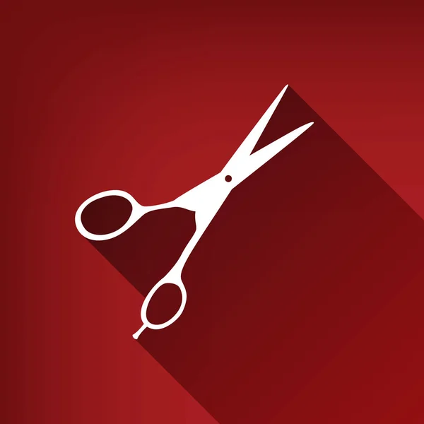 剪发剪刀的标志 白色图标与无限的阴影在红宝石红色背景 — 图库矢量图片