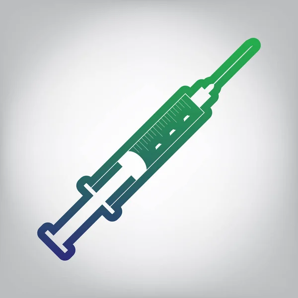 Syringe Sign Illustration Vector Green Blue Gradient Contour Icon Grayish — Stock Vector