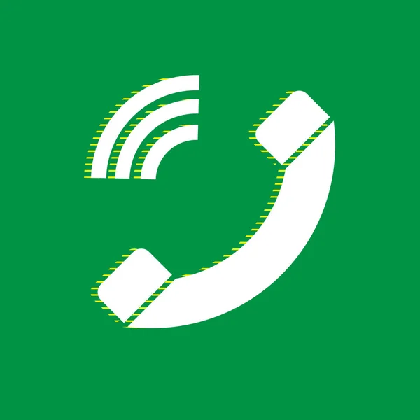 电话标志插图 白色平面图标 绿色背景为黄色条纹阴影 — 图库矢量图片