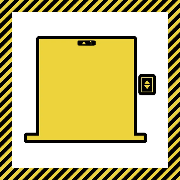 Дверной Знак Лифта Вектор Теплый Желтый Значок Черным Контуром Рамке — стоковый вектор