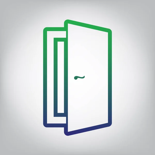 门标志例证 绿色到蓝色渐变轮廓图标在灰色背景与光在中心 — 图库矢量图片
