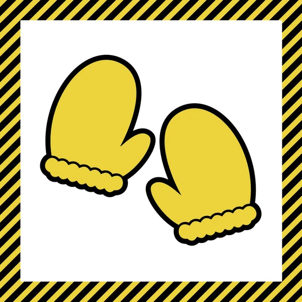 Ilustracja Znak Rękawicę Wektor Ciepły Żółty Ikona Czarny Kontur Ramki — Wektor stockowy