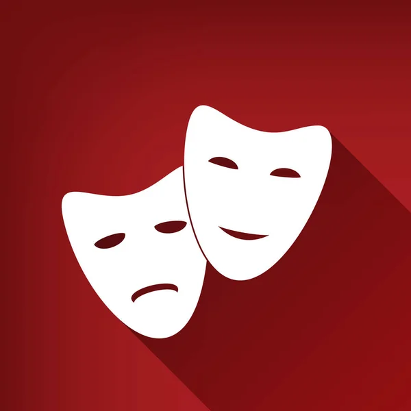 Theater Pictogram Met Blij Verdrietig Maskers Vector Witte Icoon Met — Stockvector