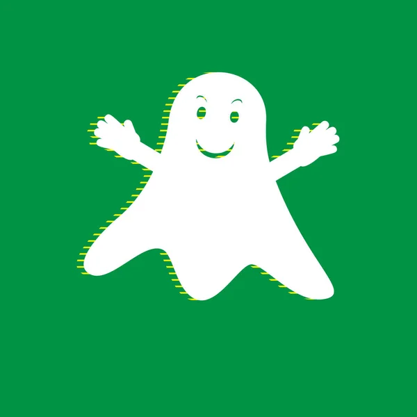 Ghost Teken Vector Witte Vlakke Pictogram Met Geel Gestreepte Schaduw — Stockvector