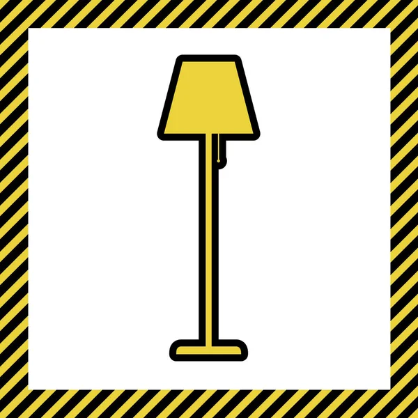 Напольная Лампа Иллюстрация Вектор Теплый Желтый Значок Черным Контуром Рамке — стоковый вектор