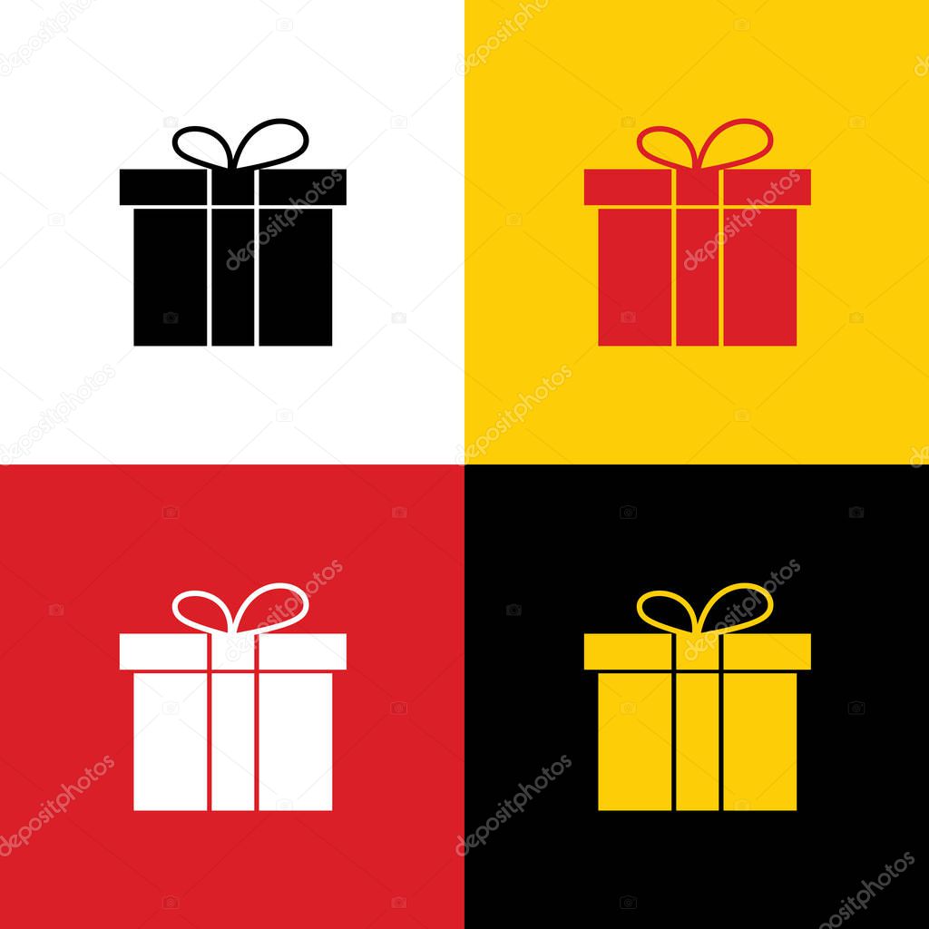 Gift box sign. Vector. Icons of german flag on corresponding colors as background.