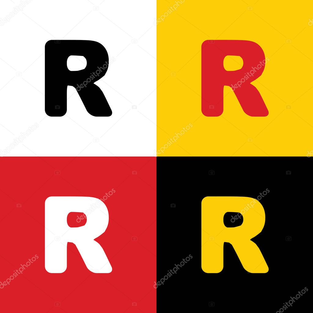 Letter R sign design template element. Vector. Icons of german flag on corresponding colors as background.