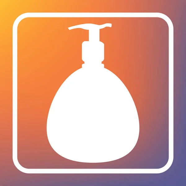 泡沫或液体肥皂 饮水机泵塑料瓶剪影 紫色渐变背景下透明按钮上的白色图标 — 图库矢量图片