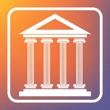 Tarihi bina illüstrasyon. Vektör. Beyaz simgesi turuncu-mor gradyan arka planı Saydam düğmesini.