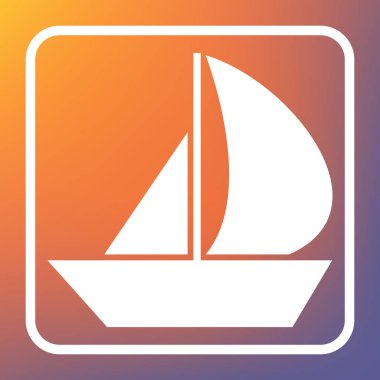Tekne işareti yelken. Vektör. Beyaz simgesi turuncu-mor gradyan arka planı Saydam düğmesini.