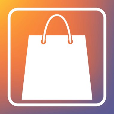 Alışveriş çantası illüstrasyon. Vektör. Beyaz simgesi turuncu-mor gradyan arka planı Saydam düğmesini.