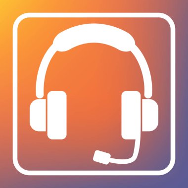 Destek işareti illüstrasyon. Vektör. Beyaz simgesi turuncu-mor gradyan arka planı Saydam düğmesini.