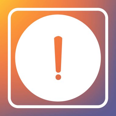 Ünlem işareti işareti. Vektör. Beyaz simgesi turuncu-mor gradyan arka planı Saydam düğmesini.