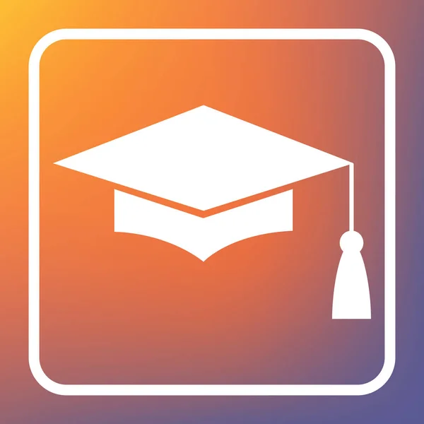 砂浆板或毕业帽 教育标志 紫色渐变背景下透明按钮上的白色图标 — 图库矢量图片