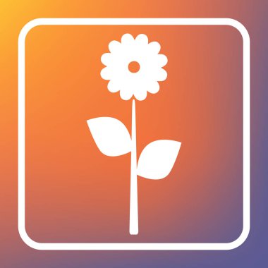 Çiçek işareti illüstrasyon. Vektör. Beyaz simgesi turuncu-mor gradyan arka planı Saydam düğmesini.