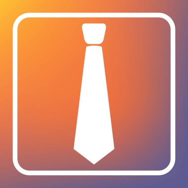 Kravat işareti illüstrasyon. Vektör. Beyaz simgesi turuncu-mor gradyan arka planı Saydam düğmesini.