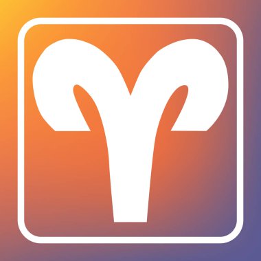 Koç illüstrasyon işareti. Vektör. Beyaz simgesi turuncu-mor gradyan arka planı Saydam düğmesini.