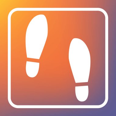 Ayak ayakkabı işareti Künye. Vektör. Beyaz simgesi turuncu-mor gradyan arka planı Saydam düğmesini.