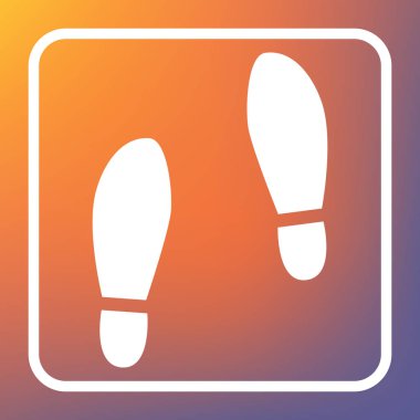 Ayak ayakkabı işareti Künye. Vektör. Beyaz simgesi turuncu-mor gradyan arka planı Saydam düğmesini.