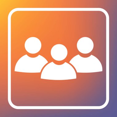 Takım iş işareti. Vektör. Beyaz simgesi turuncu-mor gradyan arka planı Saydam düğmesini.