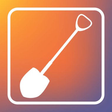 Kürek bahçede çalışmak. Vektör. Beyaz simgesi turuncu-mor gradyan arka planı Saydam düğmesini.