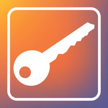 Anahtar işareti illüstrasyon. Vektör. Beyaz simgesi turuncu-mor gradyan arka planı Saydam düğmesini.