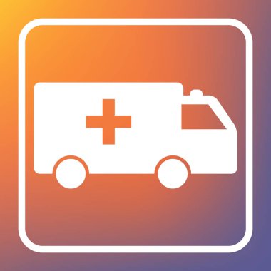 Ambulans işareti illüstrasyon. Vektör. Beyaz simgesi turuncu-mor gradyan arka planı Saydam düğmesini.