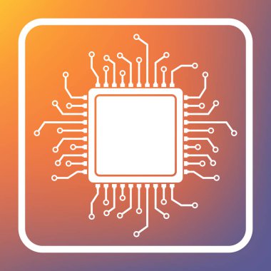 CPU mikroişlemci illüstrasyon. Vektör. Beyaz simgesi turuncu-mor gradyan arka planı Saydam düğmesini.