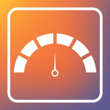 Hız göstergesi işareti illüstrasyon. Vektör. Beyaz simgesi turuncu-mor gradyan arka planı Saydam düğmesini.