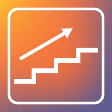 Merdiven ok ile. Vektör. Beyaz simgesi turuncu-mor gradyan arka planı Saydam düğmesini.