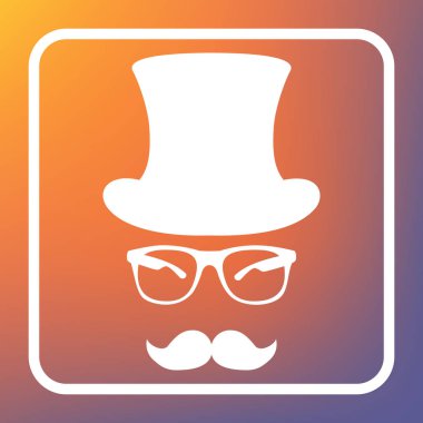 Hipster Aksesuar tasarımı. Vektör. Beyaz simgesi turuncu-mor gradyan arka planı Saydam düğmesini.