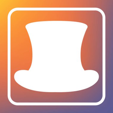 Silindir şapka işareti. Vektör. Beyaz simgesi turuncu-mor gradyan arka planı Saydam düğmesini.