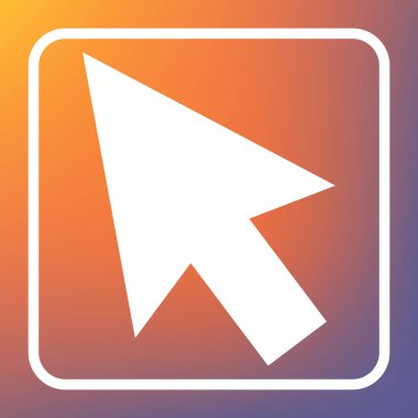 Ok işareti illüstrasyon. Vektör. Beyaz simgesi turuncu-mor gradyan arka planı Saydam düğmesini.