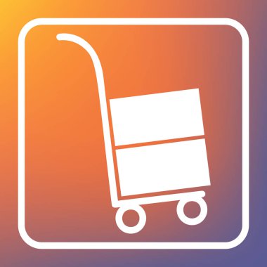 Kamyon işaret. Vektör. Beyaz simgesi turuncu-mor gradyan arka planı Saydam düğmesini.