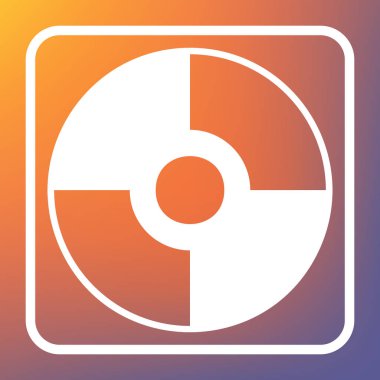 CD veya Dvd işareti. Vektör. Beyaz simgesi turuncu-mor gradyan arka planı Saydam düğmesini.