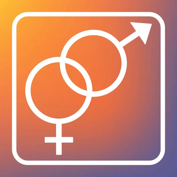 セックス シンボル サイン ベクトル オレンジ バイオレット グラデーションの背景に透明なボタンを白いアイコン — ストックベクタ