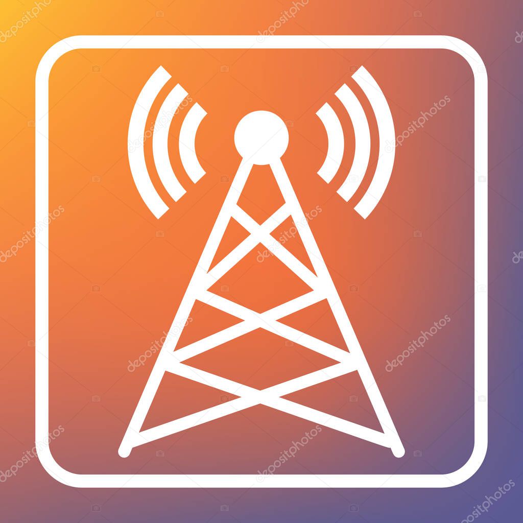 Antenna sign illustration. Vector. White icon on transparent button at orange-violet gradient background.