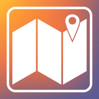 Harita üzerinde toplu iğne. Vektör. Beyaz simgesi turuncu-mor gradyan arka planı Saydam düğmesini.