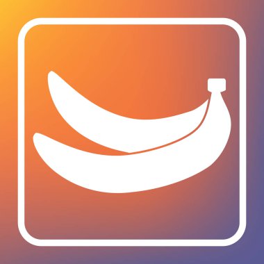 Muz basit kayıt. Vektör. Beyaz simgesi turuncu-mor gradyan arka planı Saydam düğmesini.