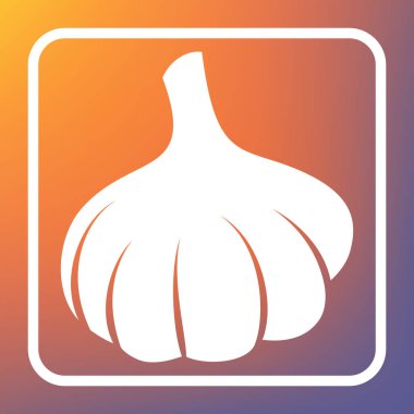 Sarımsak basit kayıt. Vektör. Beyaz simgesi turuncu-mor gradyan arka planı Saydam düğmesini.