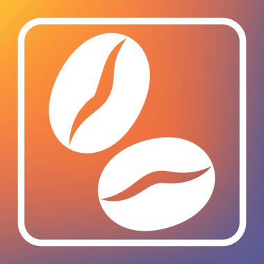 Kahve çekirdekleri işareti. Vektör. Beyaz simgesi turuncu-mor gradyan arka planı Saydam düğmesini.